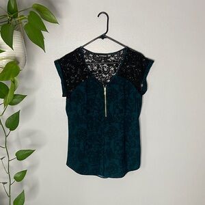 Express Teal and Black Women's Blouse